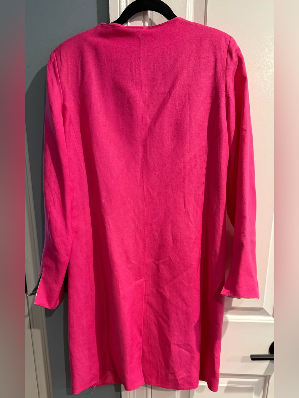 David N. Bright Pink Long Blazer or Lightweight Coat w/ Floral Cuff Vintage - Picture 5 of 8